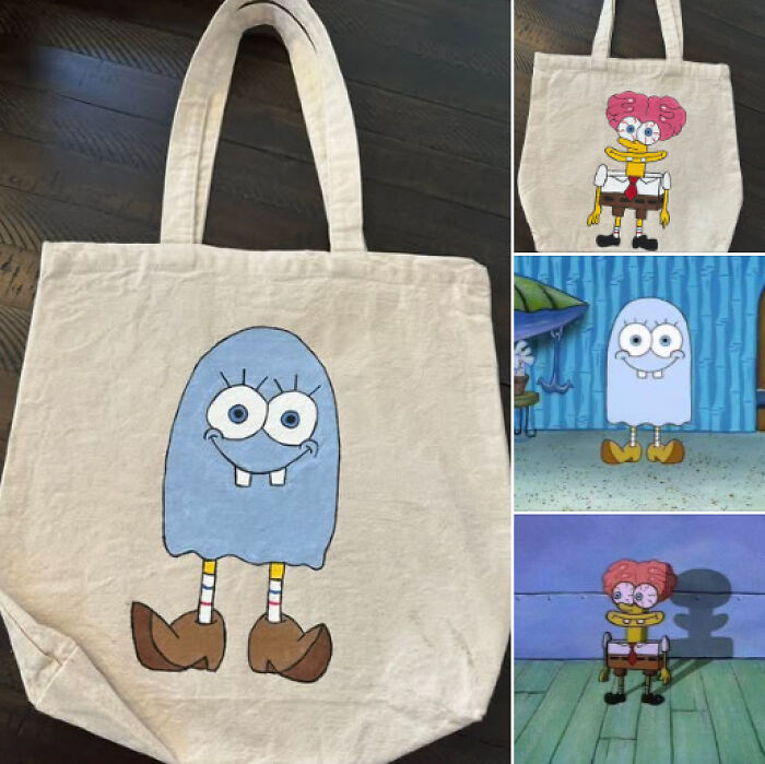 Canvas tote bag with a quirky SpongeBob design, popular among those who don’t fully relate to Millennials or Gen Z.