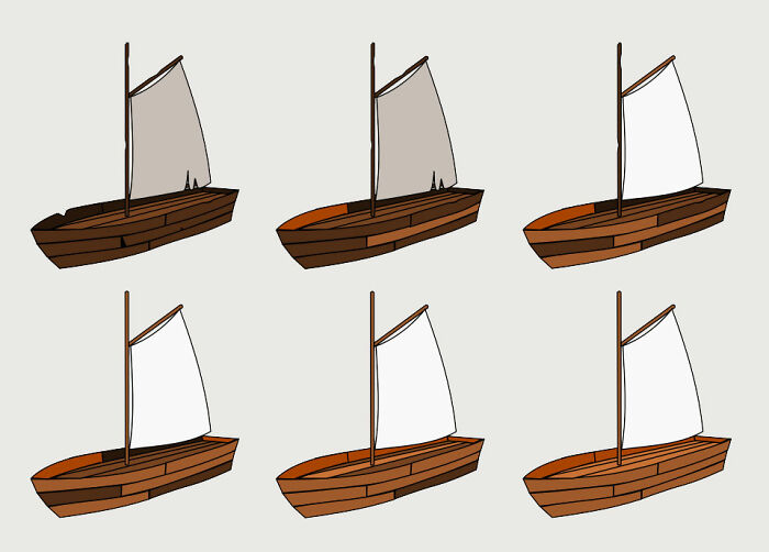 Six illustrated sailboats with varying sail and hull colors, representing a visual paradox that confuses even smart people.