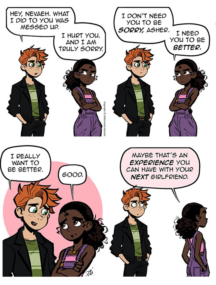 Teen characters in a heartfelt webcomic discuss relationships and friendships, capturing emotional moments by this artist.