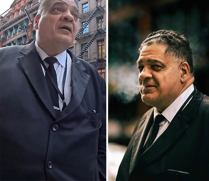 Man in a black suit captured candidly outdoors before a stunning portrait photo by the photographer capturing candid reactions