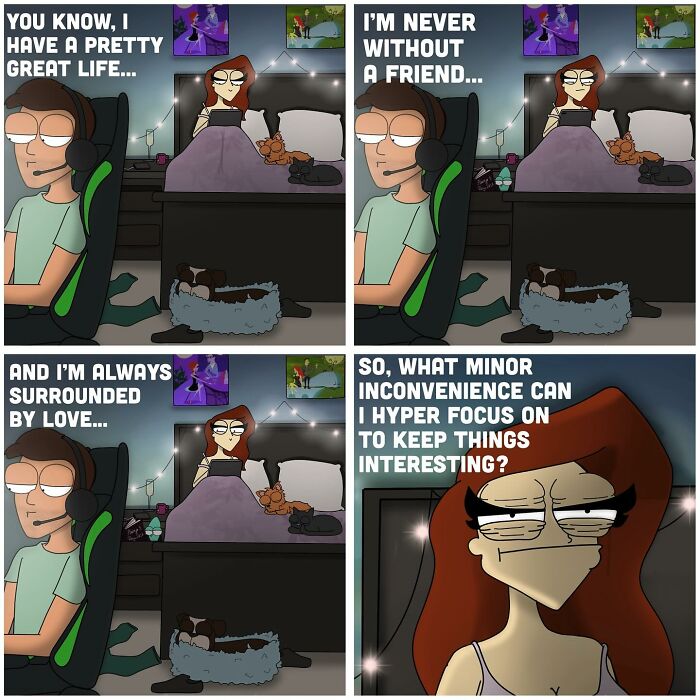 Comic panels depicting a humorous and slightly naughty comic about life, love, and minor inconveniences.