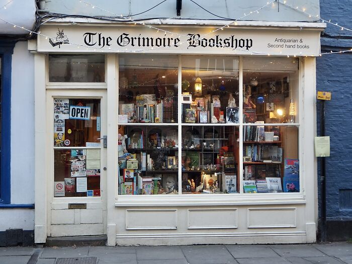 The Grimoire Bookshop storefront showcasing an impressive and stunning bookstore with antiquarian and secondhand books.