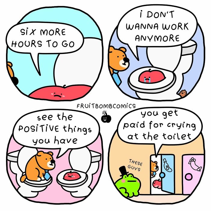 Funny fruit comic panels by Fruitbombcomics showing humor as the best source of vitamins in playful cartoon style.