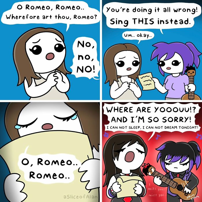 Comic panels from A Slice Of Alan featuring bizarre adult-oriented humor with characters singing and interacting humorously.