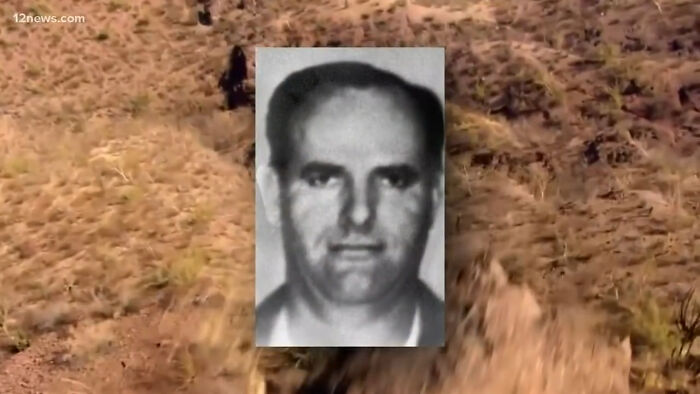 Black and white photo of a man over a desert background, related to scary and unsettling Wikipedia articles.