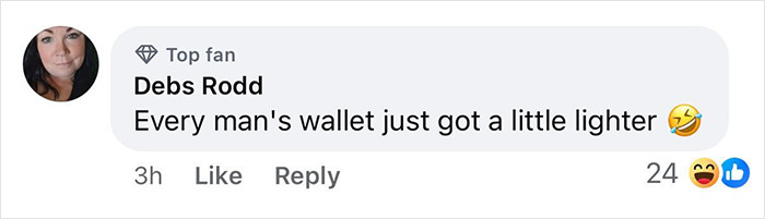 Facebook comment from Debs Rodd joking about men&rsquo;s wallets getting lighter, related to Ozempic side effects on men&rsquo;s privates.