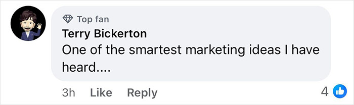Facebook comment by user Terry Bickerton praising a marketing idea, related to Ozempic and men's privates size side effects.