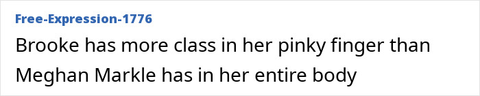 Screenshot of a comment comparing Brooke Shields' class to Meghan Markle, related to the deleted podcast interview.
