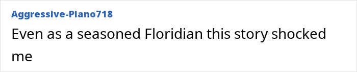 Comment text on a white background saying a seasoned Floridian was shocked by a newlywed&rsquo;s honeymoon tragedy after stepping into ankle-deep water.