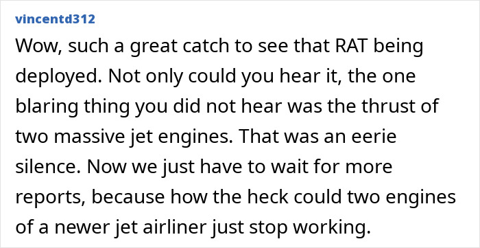 Comment discussing the eerie silence of Air India plane engines before crash as captured in enhanced audio clip.