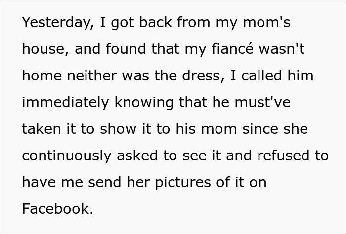 Woman looking shocked and upset after her wedding dress was ruined by mother-in-law who insisted on trying it on.