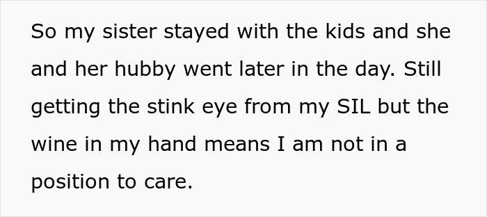 Alt text: Pediatrician refusing to play nanny on family trip, holding wine instead of baby bottles amid SIL conflict.