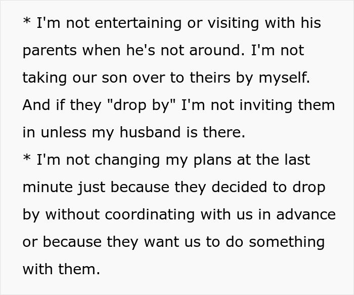 Text excerpt discussing boundaries about visiting and plans between a man, his wife, and his parents on Mother&rsquo;s Day.