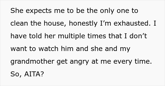 Text message expressing exhaustion and frustration when sibling refuses to babysit child all summer for free.