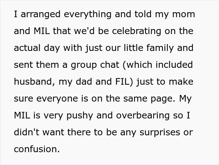 Text about a man arranging Mother&rsquo;s Day celebration plans with his mom and mother-in-law to avoid confusion.