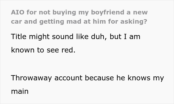 Text post about a jobless guy expecting his provider girlfriend to share her $20K win and buy him a car.