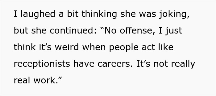 Text excerpt showing a woman refusing to babysit niece after sister-in-law's rudeness about job difficulty and work value. Text excerpt showing a woman refusing to babysit niece after sister-in-law's rudeness about job difficulty and work value.