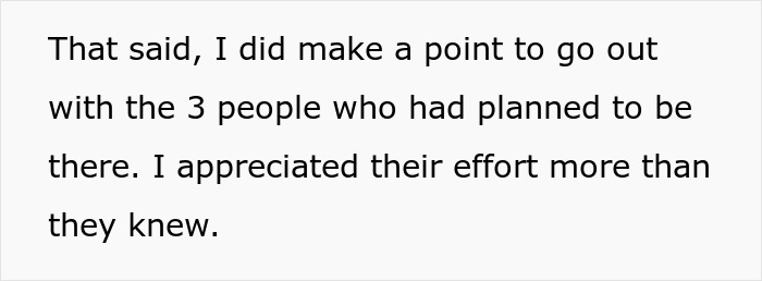 Text on a white background about appreciating the effort of longtime friends who planned a ghost friend&rsquo;s birthday gathering.