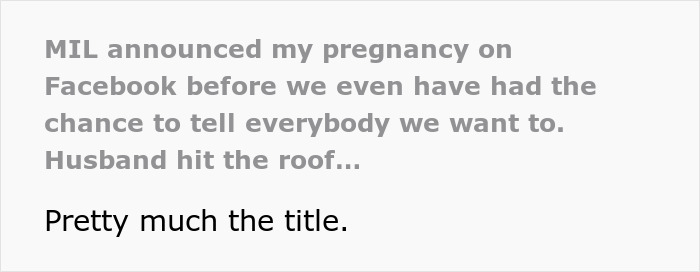 Text message screenshot showing a pregnancy announcement hijacked by MIL on Facebook causing family conflict over deletion refusal.