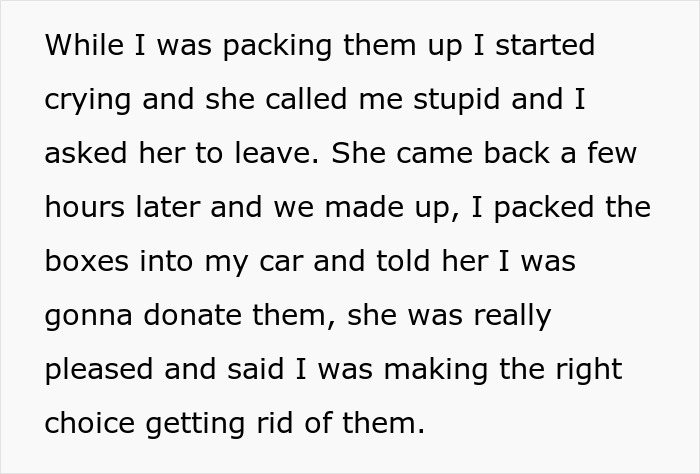 Text describing a change in girlfriend behaviour in a relationship after a conflict and making up.