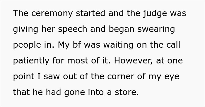 Boyfriend attorney waiting patiently on a call during a ceremony while the judge begins swearing people in.