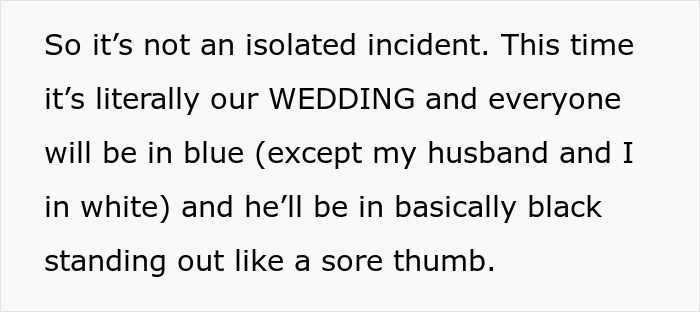 Bride wants to exclude best man from wedding photos due to his outfit not matching the blue color theme.