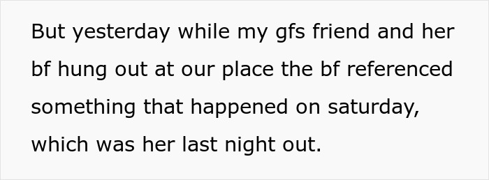 Text excerpt from a story about a man learning his girlfriend’s squad secretly hates him, causing relationship issues. Text excerpt from a story about a man learning his girlfriend’s squad secretly hates him, causing relationship issues.