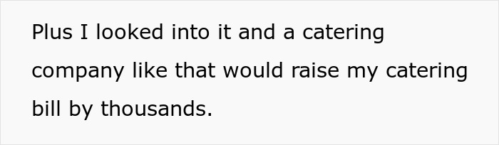 Text on a white background discusses the high cost of kosher catering increasing the catering bill by thousands.