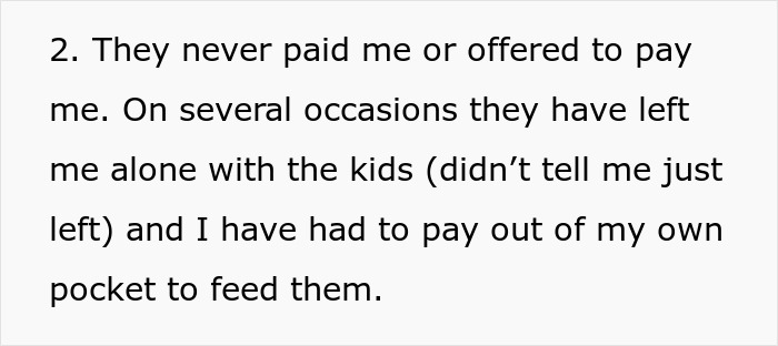Text excerpt discussing a 17-year-old refusing to babysit multiple kids during a family vacation without payment.