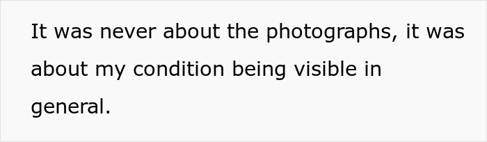 Text graphic displaying a statement about psoriasis visibility and its impact on personal experiences at events.