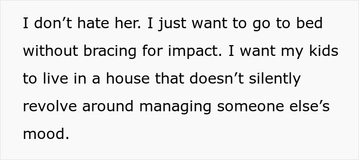 Text excerpt expressing a dad desperate to restore peace at home by planning a strategic break-up while kids are away. Text excerpt expressing a dad desperate to restore peace at home by planning a strategic break-up while kids are away.