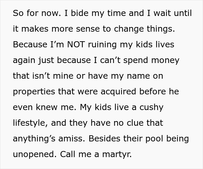 Text excerpt discussing a man ignoring partner's request to build a pool safety fence despite kids' wellbeing concerns.