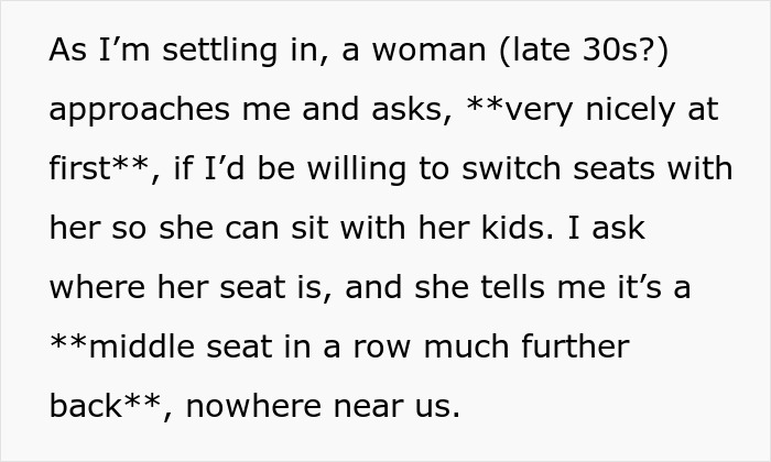 Woman refuses to give up seat on 10-hour flight as mom insists and throws tantrum during argument.