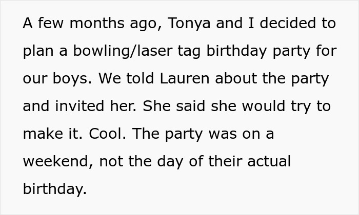 Text describing planning a kid&rsquo;s party and a friend expecting to cancel it to attend her own kid&rsquo;s party.