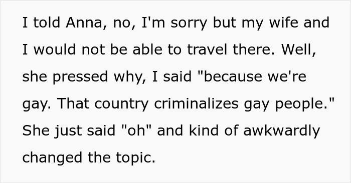 Text excerpt showing a woman bluntly explaining why she can’t travel with a friend, with accusations of embarrassment. Text excerpt showing a woman bluntly explaining why she can’t travel with a friend, with accusations of embarrassment.