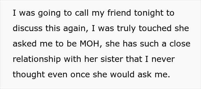 Text excerpt discussing MOH&rsquo;s close relationship with bride before conflict over psoriasis and body makeup.