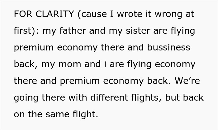 Family vacation drama as dad upgrades one kid to business class while the other stays in economy on the same flight back. Family vacation drama as dad upgrades one kid to business class while the other stays in economy on the same flight back.