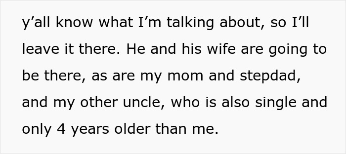 Text excerpt from a woman explaining family holiday plans revealing she feels invited only to babysit.