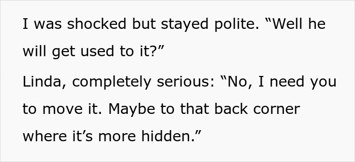 Text excerpt showing a polite conversation amid neighborhood drama about a barking dog blamed on the garden next door. Text excerpt showing a polite conversation amid neighborhood drama about a barking dog blamed on the garden next door.