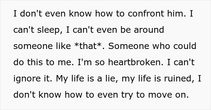 Text expressing heartbreak and struggle after discovering a secret second family and the truth coming out.