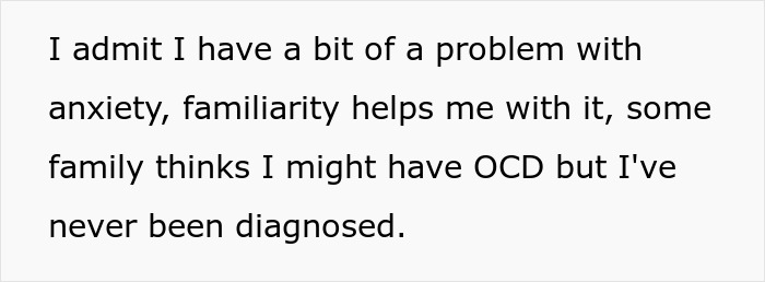 Text about anxiety, OCD, and familiarity helping, reflecting on girlfriend behaviour change in relationship context.