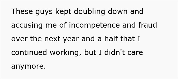 Text excerpt about non-profit employee accused of fudging hours amid ongoing accusations and skepticism.