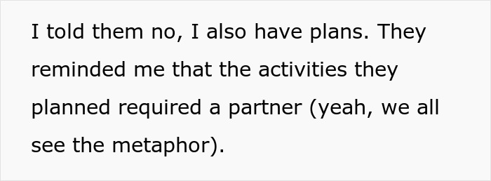 Text excerpt about pediatrician setting boundaries on family trip, refusing to act as nanny while others argue.