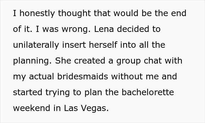 Unwanted wedding planner inserts herself into bachelorette planning after being cut from sister-in-law’s bridal party. Unwanted wedding planner inserts herself into bachelorette planning after being cut from sister-in-law’s bridal party.