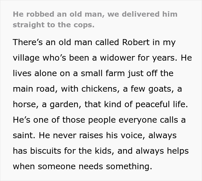 Alt text: Childhood friend robs kind old man, guy tracks him down and reports to authorities for justice.