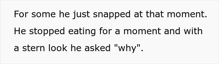 Text excerpt showing a son snapping and questioning his parents after years of neglect and emotional buildup.