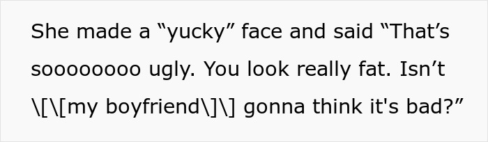 Text excerpt showing a teenage niece calling aunt fat and ugly during a confrontation at the park.