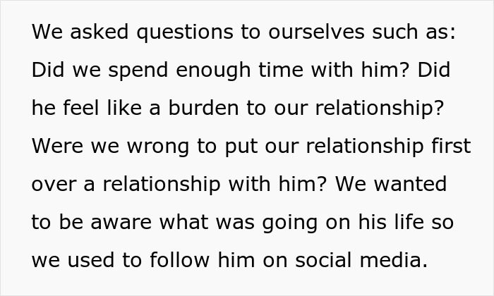 Text about parents questioning their relationship with their son after years of neglect and emotional distance.