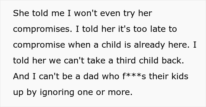 Text excerpt discussing a wife obsessed with having more kids and conflict over choosing marriage or a third child. Text excerpt discussing a wife obsessed with having more kids and conflict over choosing marriage or a third child.