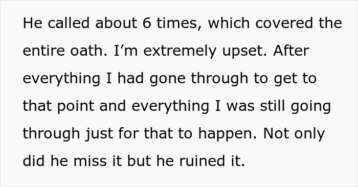 Text description showing an upset boyfriend attorney swearing multiple times during an important moment on the oath.